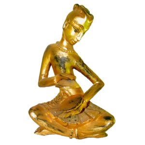 Sitting Classical Thai Musician With Cymbals in Acacia Wood