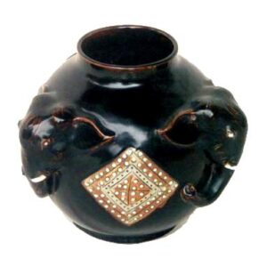 8" Ceramic vase with 3 Elephant Heads