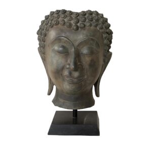 14" Patina Brass Buddha Mask on Stand