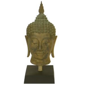 19" Brass Sukhothai Buddha Head on Stand