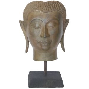 13" Brass Uthong Buddha Mask on Stand