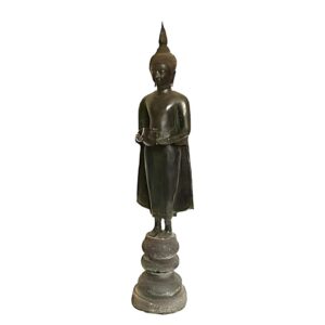 41" Brass Standing Buddha Holding Brass Bowl