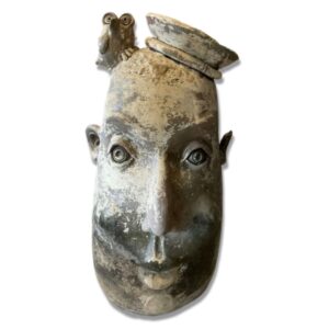 36" Terra Cotta Vase with Man and Bird on Head