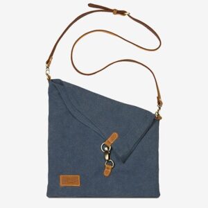 Stone Washed Cross Body Canvas Bag with Leather Trim