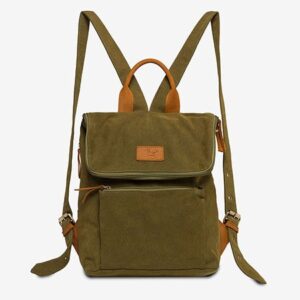 Stone Washed Canvas Back Pack with Leather Trim