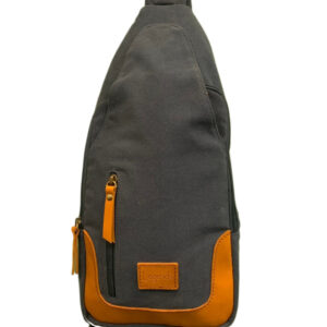 Stone Washed Canvas Sling Bag with Leather Trim