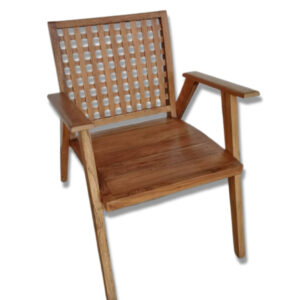 Teak Arm Chair with Checkered Back