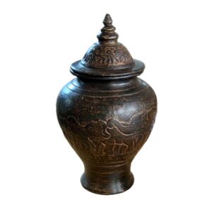 12" Terra Cotta Vase with Lid and Elephants