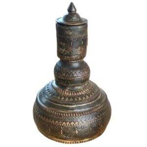 14" Narrow Neck Terra Cotta Vase with Elephant Lid