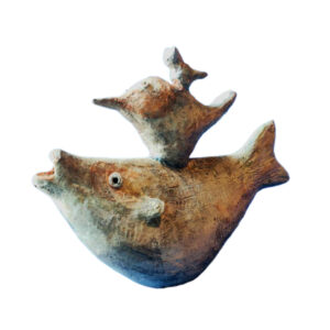 18" Ceramic Bird on Bird on Fish