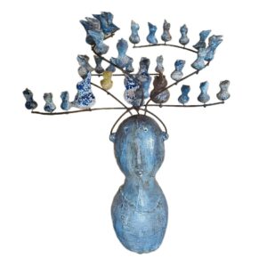 32" Ceramic Flock of Birds on Man's Head