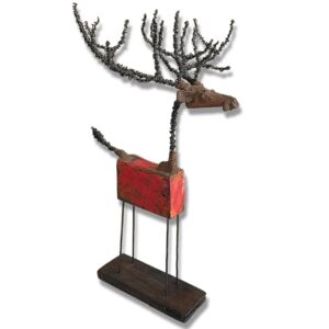 24" Abstract Teak Reindeer on Stand