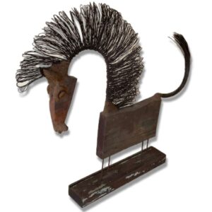 33" Abstract Teak Horse with Iron Mane