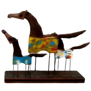 14" Set of  Running Abstract Teak Horses