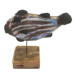 7" Abstract Teak Fish on Stand