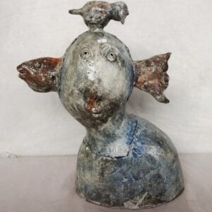 20" Ceramic Woman's Head with Bird on Top