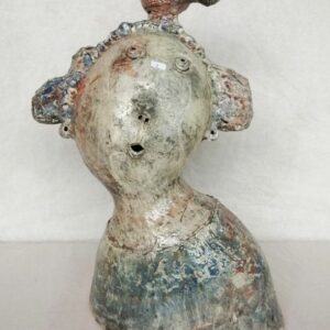 20" Ceramic Woman's Head with Bird on Top