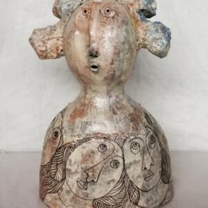 25" Ceramic Woman's Head with Etching of Women's Heads