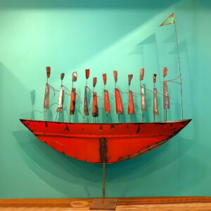 70" x 75"H Reclaimed Metal Ship with People