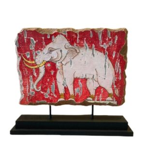 14" Wall Fragment of Elephant Painting on Stand