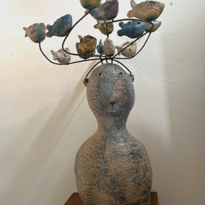 44" Ceramic Abstract Head with School of Fish on Top