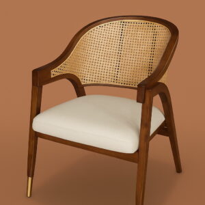 Teak Chair with Rattan Back and Seat Cushion